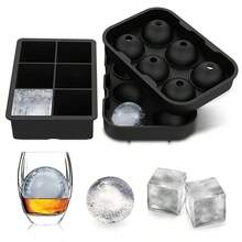 Khay silicon có nắp, khuôn làm cocktail whisky hình vuông và tròn, dụng cụ tạo hình viên bi - màu đen - Xem 9