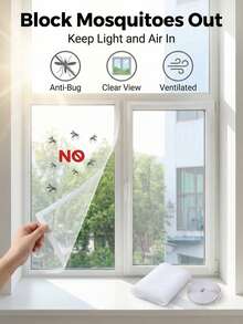 1pc Reusable Window Mesh Screen, Self-Adhesive Mosquito Net, Easy Install Self-Stick Insect Screen Kit, White Grid & Edge Design, Prevent Mosquitoes, Flies & Small Bugs, Tight Mesh, Customizable DIY Curtain - Replacement For Home Insect Screen, Essential Home Essential - A - View 5