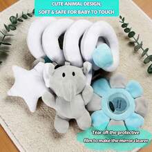 1pc Cute Animal Plush Detachable Hanging Toy, Suitable For Baby Car Seat, Spiral Rattle Shaker, Funny Mirror, Newborn Gift, Random Color - Gray Elephant - View 5
