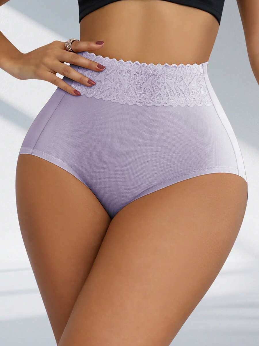 1pc Women's High Waist Triangle Panties, Strong Compression Waist And Tummy Control, Bodycon, Shaping Perfect S-Curve, Smooth Comfortable Breathable, Elastic Skin-Friendly Fabric, Suitable For Sports And Casual Wear - Lilac Purple - View 1