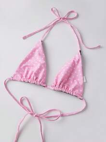 Women's 2 Piece Bikini Set Reversible Dot Print Halter Bra And Low Rise Briefs Bathing Suit For Beach Pool - Pink - View 2