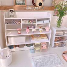 Student Dormitory Office Room Space, Desk Height, Multi-Layer Desk Shelves, Plastic Storage Rack For Stationery, Bookshelf - White - View 6