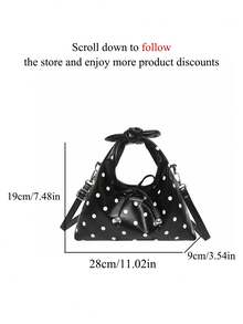 Fashionable Polka Dot Handbag, Women's Multi-Function Shoulder Crossbody Bag, Retro Bow Decor Drawstring Crescent Bag - Multicolor - View 4