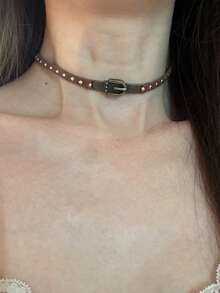 1 buah Kalung Choker Vintage Bergaya Lusuh, Rantai Kerah Gaya Punk Gelap untuk Wanita, Pemakaian Sehari-hari - Coffee Brown - View 2