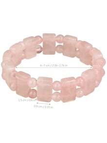 Sweet Pink Rose Quartz Natural Stone Bracelet, Square & Round Beaded Elastic Bracelet, Vintage Elegant Jewelry Accessory For Women, Suitable For Daily, Vacation, Party Wear - Multicolor - View 7