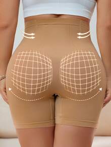 Quần short định hình cạp cao dành cho nữ cỡ lớn với khóa cài, kiểm soát vùng bụng, nâng mông, làm thon gọn eo, định hình đùi. - Màu be - Xem 2