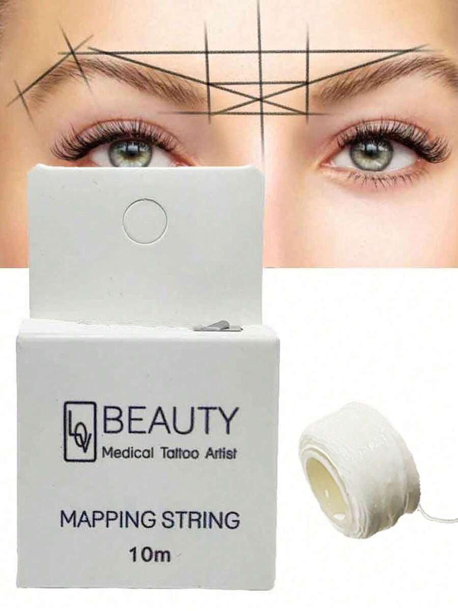 10m White Microblading Mapping Ink Line, Semi-Permanent Eyebrow Positioning Measuring Tool - White - View 1