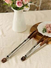 1 Stück Holz Küchen Kochzange, Holz Spitzen Küchen Kochzange, Edelstahl Nicht-Verschütten Walnuss Salatbesteck, BBQ Zange - Verschiedenfarbig - Übersicht 6