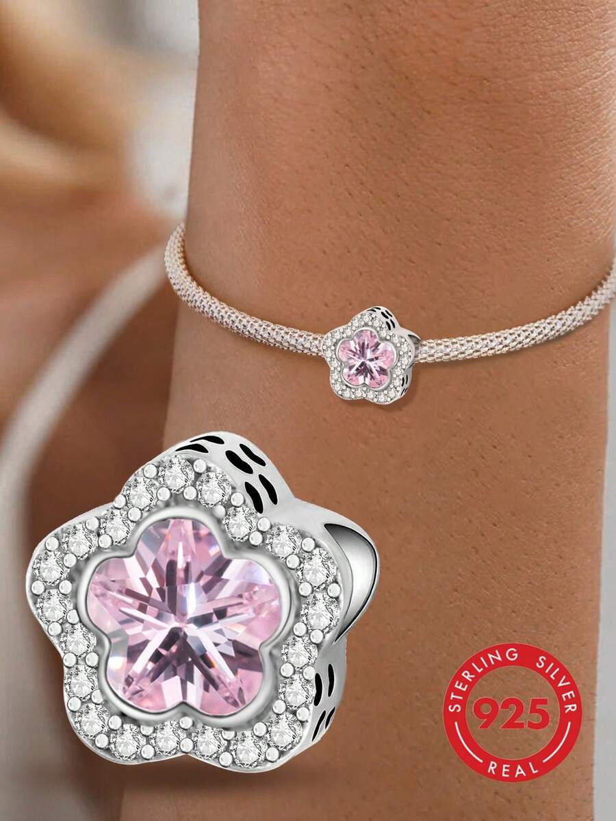 1pc 925 Sterling Silver 5-Petal Flower Beads, Suitable For Women Bracelets, Bangles, DIY Jewelry Making And Daily Accessories, Suitable For Girls