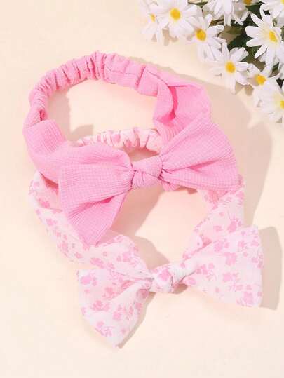 2pcs Chiffon Headbands For Baby Cute Floral Hairbands For Toddler Infant Newborn Soft Elastic Hair Bands Flower Pattern Breathable Mesh Bands Spring Summer Head Wrap Baby Hair Accessories