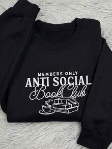 Women's Crew Neck Sweatshirt / Antisocial / Book Club / Winter, Suitable For Autumn And Winter Long Sleeve Blouses, Graduation Season, Back To School Season / Fashionable Casual And Simple Sweatshirt - màu đen - Xem 1