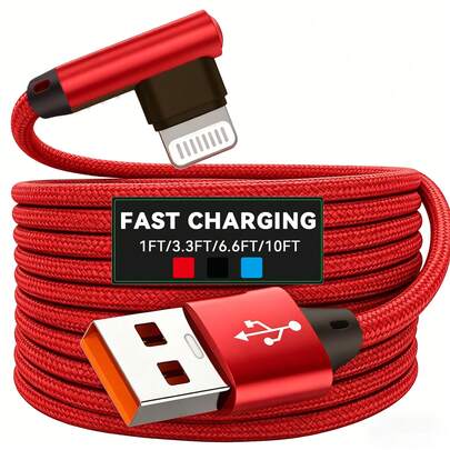BinBoom 90 Degree USB-A To Lightning Data Cable For IPad 14/13/12/11 X/8/7/7plus/6/6S/5, Supports Fast Charging, L-Shaped Cable, MFi Certified