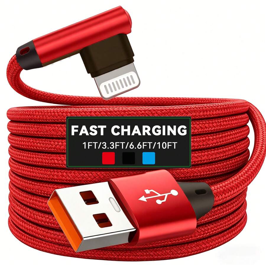 BinBoom 适用于 iPad 14/13/12/11 X/8/7/7 Plus/6/6S/5 的 90 度 USB-A 转 Lightning 数据线，支持快速充电，L 型线缆，MFi 认证