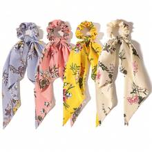 4件套缎面印花长款飘带花卉三角围巾头饰，休闲复古宫廷风派对可爱街头风涤纶纤维 - 彩色 - 查看 5