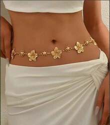 Vintage Bohemian Metal Conch Shell Flower Waist Chain, Fashion Chain, Beach Vacation Body Chain - Vàng Y3188 - Xem 5