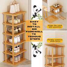 Estantería vertical para zapatos de bambú y madera DIY - Estantería de almacenamiento vertical multifuncional, organizador de espacio para el hogar, adecuado para varias habitaciones, estructura de tabla de madera - Multicolor - Ver 7