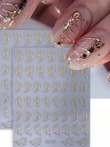 2 miếng dán móng tay hình bướm rỗng 3D màu vàng dễ thương, decal móng tay hình bướm viền vàng kim loại, tự dính, trang trí móng tay mùa xuân hè, dụng cụ làm móng nghệ thuật hình bướm Kawaii cho phụ nữ và bé gái, phụ kiện trang trí móng tay acrylic tự làm. - Vàng - Xem 2