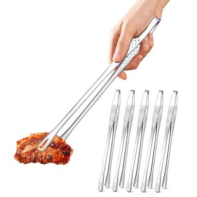 Stainless Steel Korean BBQ Grill Tongs, Heavy Duty Rust-Resistant Cooking Tongs With Ergonomic Handle, Portable Kitchen Tool For Steak, Salad, Camping & Picnics