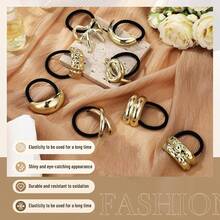 Geometric Metal Hair Tie, Suitable For Thick Hair, Gold Hair Accessory, Elastic Hair Tie Won't Damage Ponytail, Hair Accessories - Multicolor - View 7
