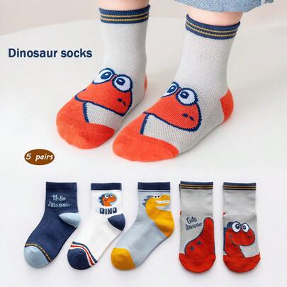 5 đôi tất dài đến bắp chân họa tiết khủng long hỗn hợp dành cho bé trai, họa tiết hoạt hình dễ thương, tất thể thao thời trang để mặc hàng ngày, chất liệu mềm mại và thoải mái, phù hợp cho trường học, nhà, du lịch, hoạt động ngoài trời, quà tặng tựu trường.