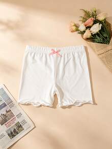 3pcs Girls' Solid Color Casual Shorts, Minimalist Frill Trim Leggings, Versatile Daily Wear - Multicolor - View 4