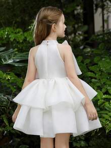 Young Girl Handmade Beaded Bow Tulle Princess Dress, Suitable For Birthday Party, Casual Outing, Stage Performance, Holiday Celebration - White - View 4