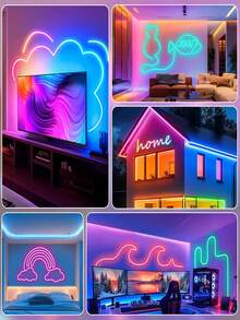 1m/2m/3 Meters/4m/5m Neon LED Light Strip With Music Sync Function, Waterproof Flexible Light Rope With Bluetooth Remote Control, Suitable For Bar, Bedroom, Kitchen, Living Room, Game Room, Outdoor Decoration, Also Applicable For Birthday Party, Camping, Halloween, Christmas Decoration, Bedroom Atmosphere Lighting, TV Background, Makeup Mirror, Bathroom Cabinet - Multi-color light - View 11