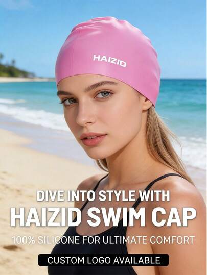 Adult Silicone Swim Cap, Waterproof Swimming Cap For Women With Long Hair, Ear Protection, Printed Design