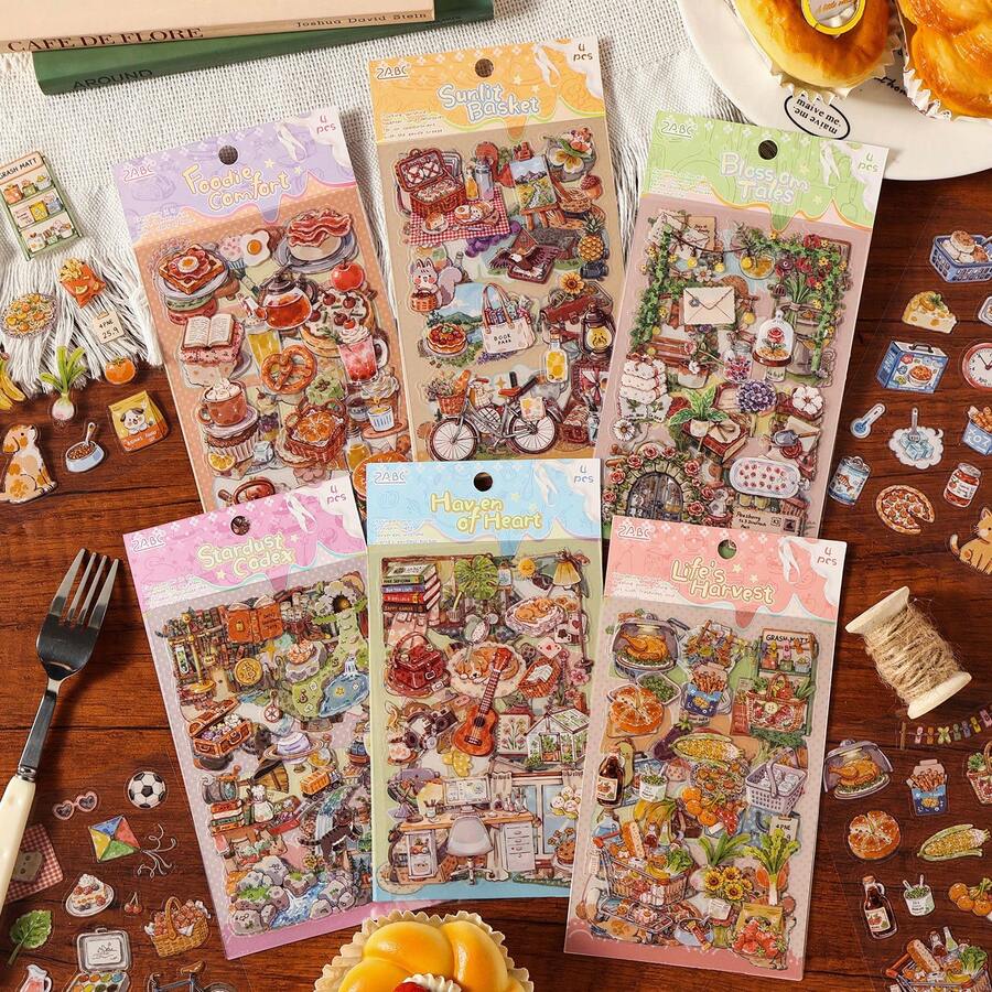 Bộ sticker chủ đề Cuộc sống dễ thương - Món tráng miệng, thức ăn, động vật, thích hợp để trang trí sổ kế hoạch, điện thoại, bình nước, văn phòng phẩm, đồ dùng học tập.
