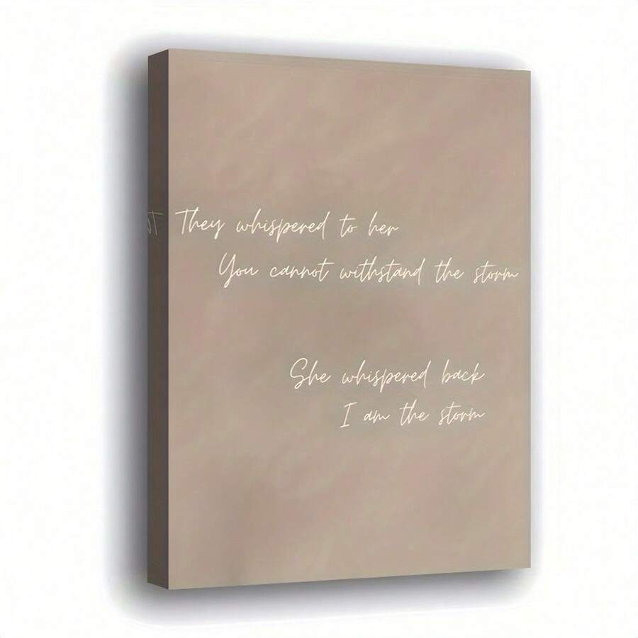 Lienzo artístico 2D plano, 2D plano, con medidas de 29.97*44.96 cm, envuelto en una moldura de madera, con un fondo suave gris-marrón y una cita inspiradora en inglés escrita en blanco: "They Whispered to Her" - Sin marco - Ver 1