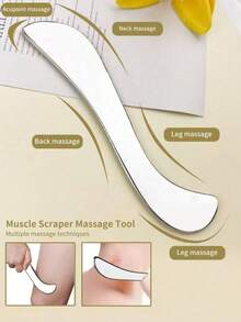 Bộ dụng cụ Gua Sha bằng thép không gỉ (1/2 món), dụng cụ cạo massage toàn thân, máy massage cơ bắp toàn thân Gua Sha, thiết bị thư giãn massage da vật lý, dùng được cho cả nam và nữ. - Bạc - Xem 3