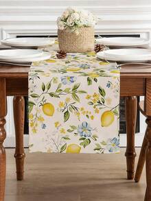 1pc Watercolor Yellow Lemon Floral Table Runner - Vintage Spring/Summer Farmhouse Style For Outdoor/Indoor Party, Kitchen, Dining Room, Dining Table Decor, Rectangle Tablecloth, Restaurant Party Holiday Picnic Decoration - Yellow - View 5