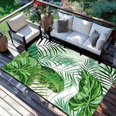 1pc Creative Green Leaf Design Area Rug, Living Room Decor, Bedroom Carpet, Home Leisure Rug, Decorative Carpet, Small Rug, Carpet, Home Decor, Graduation Gift, Living Room Rug, Bedroom Rug, Outdoor Rug, Washable Rug