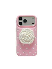 1 ốp lưng điện thoại silicon mềm với họa tiết hoa hồng màu hồng, tương thích với iPhone 17 Pro Max, 16, 15, 14, 13, có giá đỡ tích hợp và lớp bảo vệ họa tiết hoa hồng chấm bi. - Hồng - Xem 1