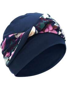 1pc European & American Fashion Street Style Headscarf Hat, Printed Headband Twist Beanie, Floral Headscarf Hat, Suitable For Cancer Patients, Elastic Chemotherapy Headwear Turban - 黑色背景,米色豹紋斑點 - 查看 7