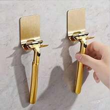 Soporte de pared para maquinilla de afeitar de dorado, gancho ajustable autoadhesivo para maquinilla, estante de almacenamiento multifuncional para el baño para maquinilla, cepillo de dientes, toalla, utensilios de cocina y herramientas pequeñas - Multicolor - Ver 1