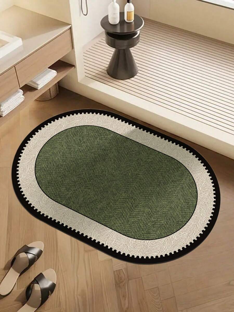 1pc Printed Bathroom Mat, Quick-Dry, Absorbent, Non-Slip Diatomaceous Earth Bathroom Rug, Door Mat, Bathroom Decor, Suitable For Entrance, Kitchen, Balcony, Bathroom, Oval Shaped Mat, Easy To Clean, Universal Holiday Decoration - Multicolor - View 1