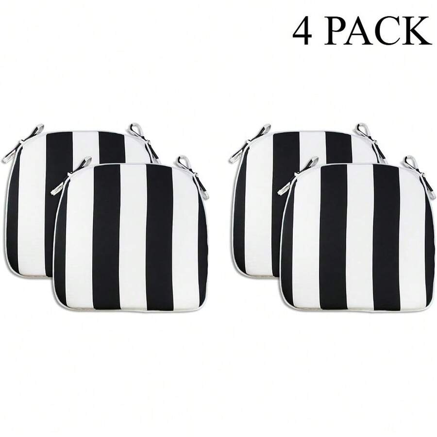 2\4\8Pack,Outdoor Chair Cushions,  Patio Furniture Cushions With Ties, Water Resistant And Thicken, Seat Cushion For Garden/Home/Indoor [17''x 16''x2'', Black And White Stripes] - 4pcs - View 1
