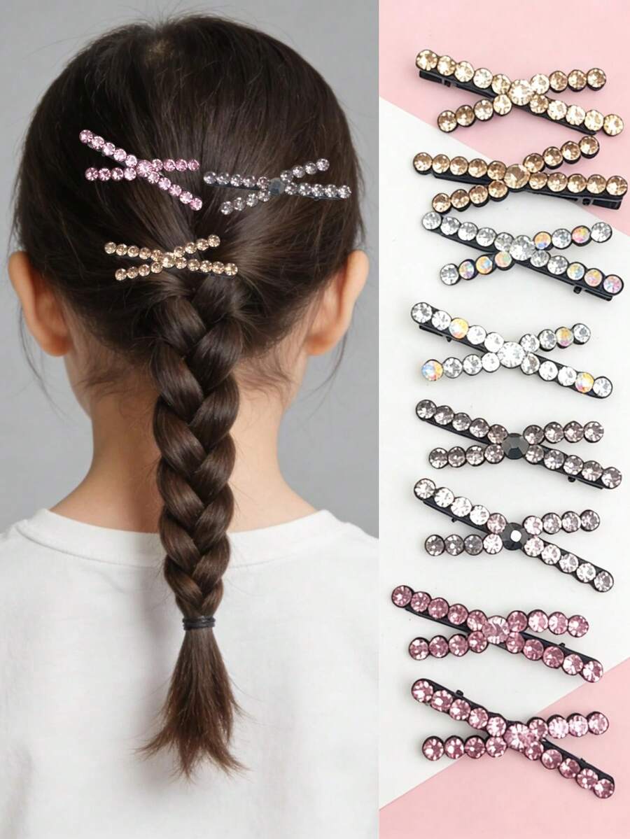 10pcs/Set Shiny Alloy X-Shaped Crystal Hair Clips For Teenage Girls - Multicolor - View 1