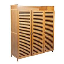 3-Door Shoe Cabinet With Storage Top - Bamboo & MDF Organizer Holds 30 Pairs, 38.6x12.6x45.3 Inch, Brown Modern Entryway Storage For Shoes/Boots (Ventilated Shutter Doors, 44lbs Capacity) - 棕色 - 查看 12