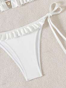 Swim Mod Women's Swimsuit, Two-Piece Bikini Set With Halter Neck, Ruffles And Bow In Solid Color For Summer - 白色的 - 查看 8