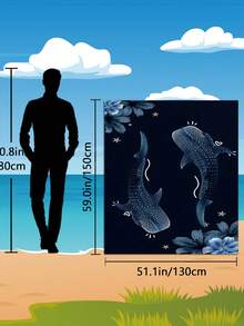 1pc Extra Large Black Beach Towel, Printed With Blue Floral, Star And Whale Shark Pattern, Multiple Sizes Available, Quick-Drying Soft Portable, Sand-Resistant Fashionable, Super Absorbent Microfiber Material (Bohemian Style, Tropical Style, Vintage Style, Fun Pattern, Yoga, Picnic, UV Protection); Suitable For Beach, Swimming Pool And Outdoor Activities, Travel Essential, Camping, Yoga, Gym, Sports, Swimming, Unisex - Whale - View 12