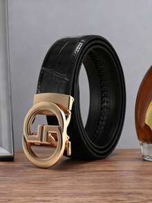 1pc 2026 New Men Smooth Alloy Letter Automatic Buckle Leather Belt Combo, Embossed Craftsmanship, Fashion High-End, Luxury Style, High-End Feel, Suitable For Young People Automatic Buckle Belt. Provides Various Colors, Styles And Sizes, Sporty Minimalist, Retro - Multicolor - View 3