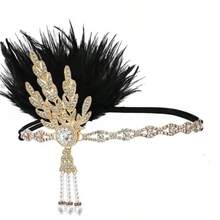 Băng đô cài tóc lông vũ kiểu thập niên 1920, phụ kiện đội đầu phong cách Bohemian thập niên 20, băng đô cài tóc lông vũ kiểu thập niên 1920 dành cho nữ, họa tiết hình kim cương, hợp kim kẽm. - Nhiều màu - Xem 12
