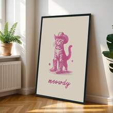 1 pieza Póster de lienzo sin marco vintage retro de vaquero vaquera gato, impresión de pintura al óleo con tema animal único y elegante del oeste salvaje, decoración rústica occidental para dormitorio, hogar, oficina, dormitorio, salón, adorno doméstico elegante y delicado - multicolor - Ver 5