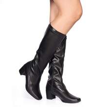 Women's Over-The-Knee Boot With Square Toe, Medium Heel, High Shaft, , Blogger-Friendly, Comfortable For Winter - 黑色 - 查看 1
