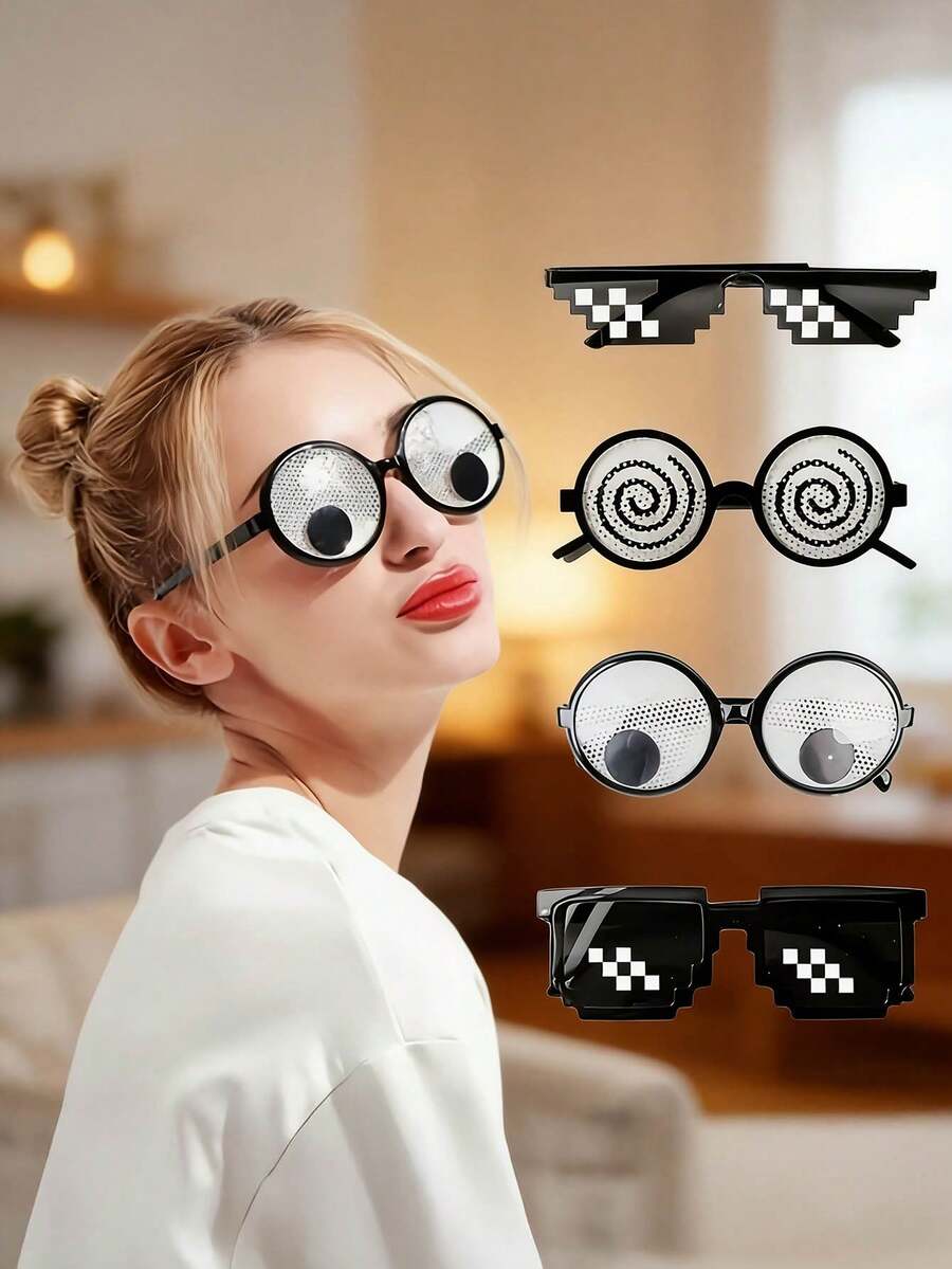 4pcs Role-Playing Party Glasses, Photo Booth Props, Fun Glasses, Prank Glasses, Ideal Photo Props For Holiday Celebrations, Suitable For Parties, Role-Playing, Dancing, Photography, Stage Performances, And Other Occasions - Multicolor - View 1