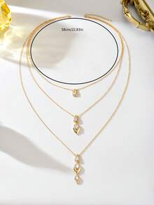 1pc Copper Inlaid Zirconia Teardrop Multi-Layer Necklace, Fashionable INS Style Daily Wear Gift For Women - Multicolor - View 8