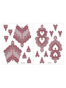 Set di 2 fogli di tatuaggi temporanei all'henné, design boho estivo con cuore, pizzo e lampadario floreale, ideale per petto, braccia, polsi e schiena, impermeabile e anti-sudore, lunga durata, facile da applicare e rimuovere, tatuaggi finti, per donne e ragazze - Bordò - Visualizzare 7