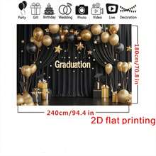 1pc 2D Flat Graduation Celebration Photography Backdrop Banner, Black Metal Graduation Cap Design, Suitable For Outdoor Graduation Photos, Dance Party Decor And Holiday Occasions, Indoor Party Banners, General Celebration Events, Family Gatherings, Holiday Parties, Photo Booth Props, Vibrant Vinyl Material - Multicolor - View 7